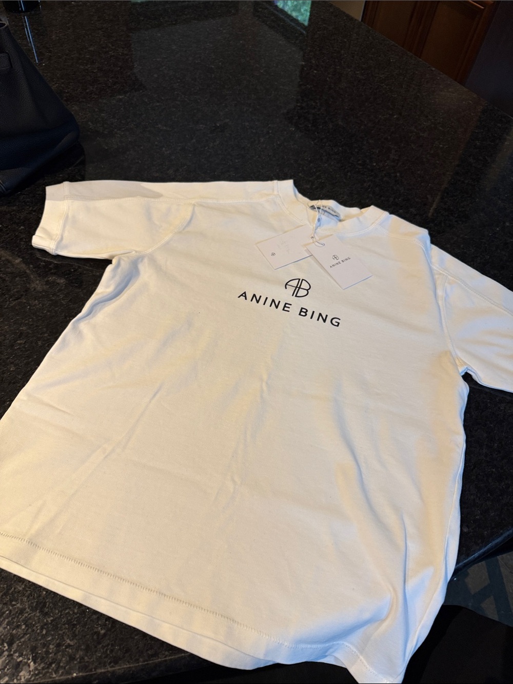 Anine Bing Cream Logo Short-Sleeve Tee